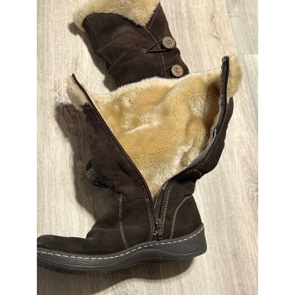 St Johns Bay Womens Brown Suede Faux Fur Lined‎ Winter Boots Size 7.5M 024-8913